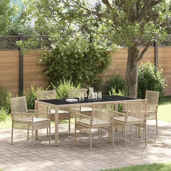 Ensemble de salle à manger pour jardin 7 pcs Beige polyrotin