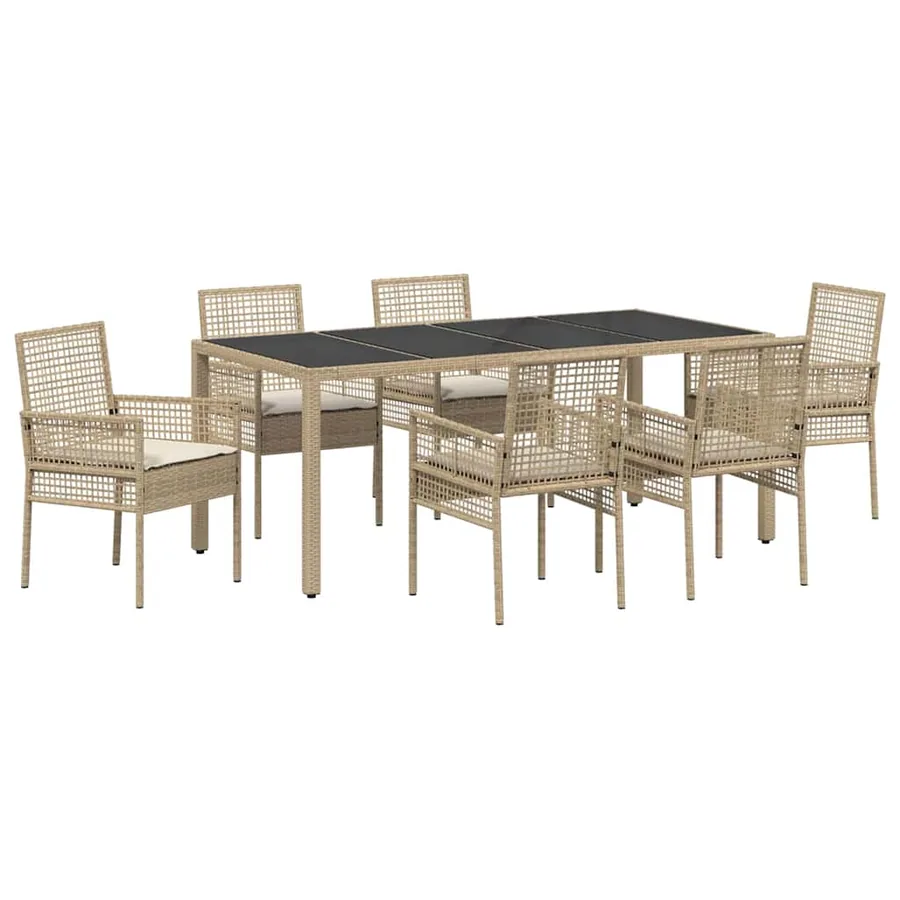 Ensemble de salle à manger pour jardin 7 pcs Beige polyrotin - 2