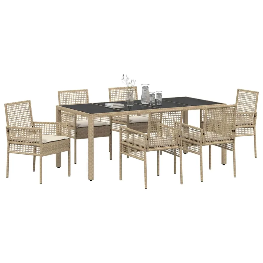 Ensemble de salle à manger pour jardin 7 pcs Beige polyrotin - 3