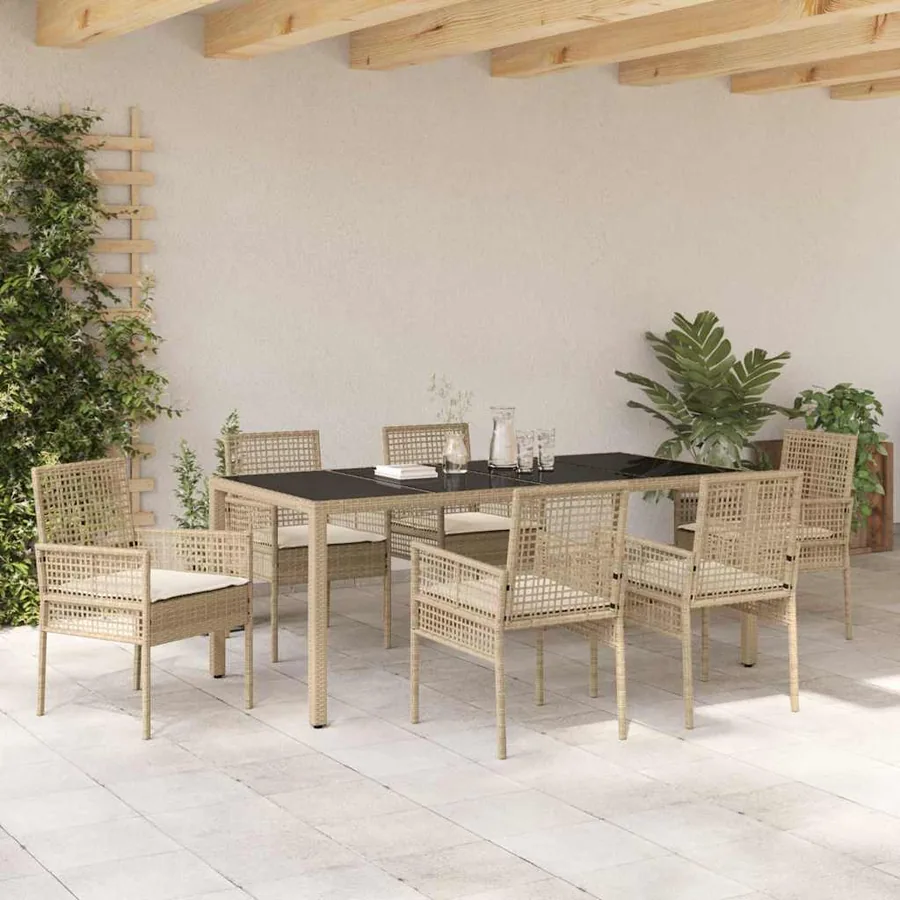 Ensemble de salle à manger pour jardin 7 pcs Beige polyrotin - 4