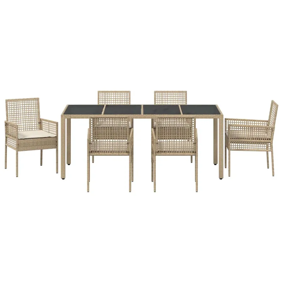 Ensemble de salle à manger pour jardin 7 pcs Beige polyrotin - 7