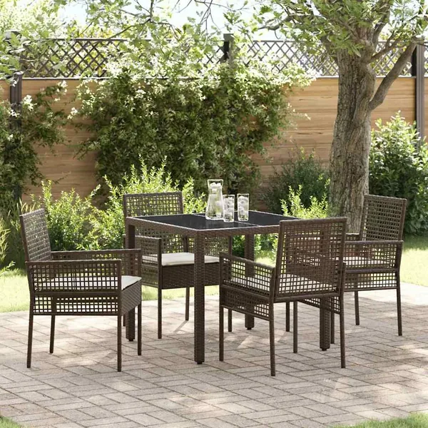 Ensemble de salle à manger pour jardin 5 pcs Marron polyrotin