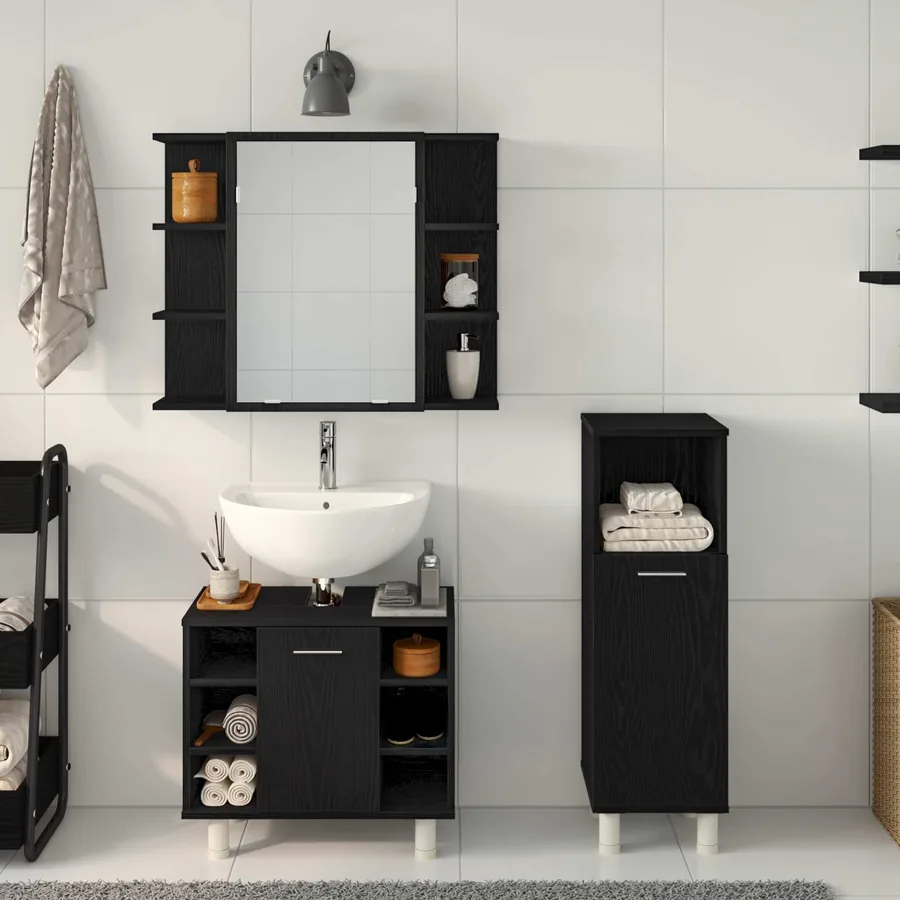 Ensemble de mobilier de salle de bain avec étagère 3 pcs Noir - 4