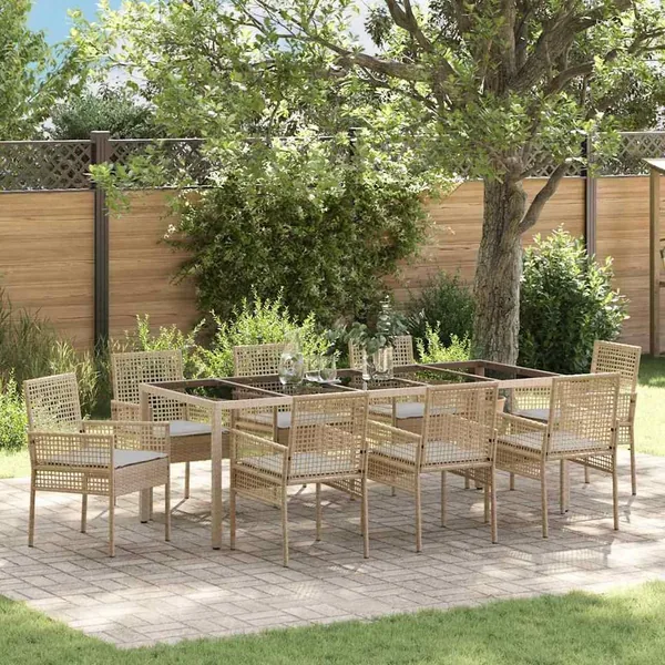 Ensemble de salle à manger pour jardin 9 pcs Beige polyrotin