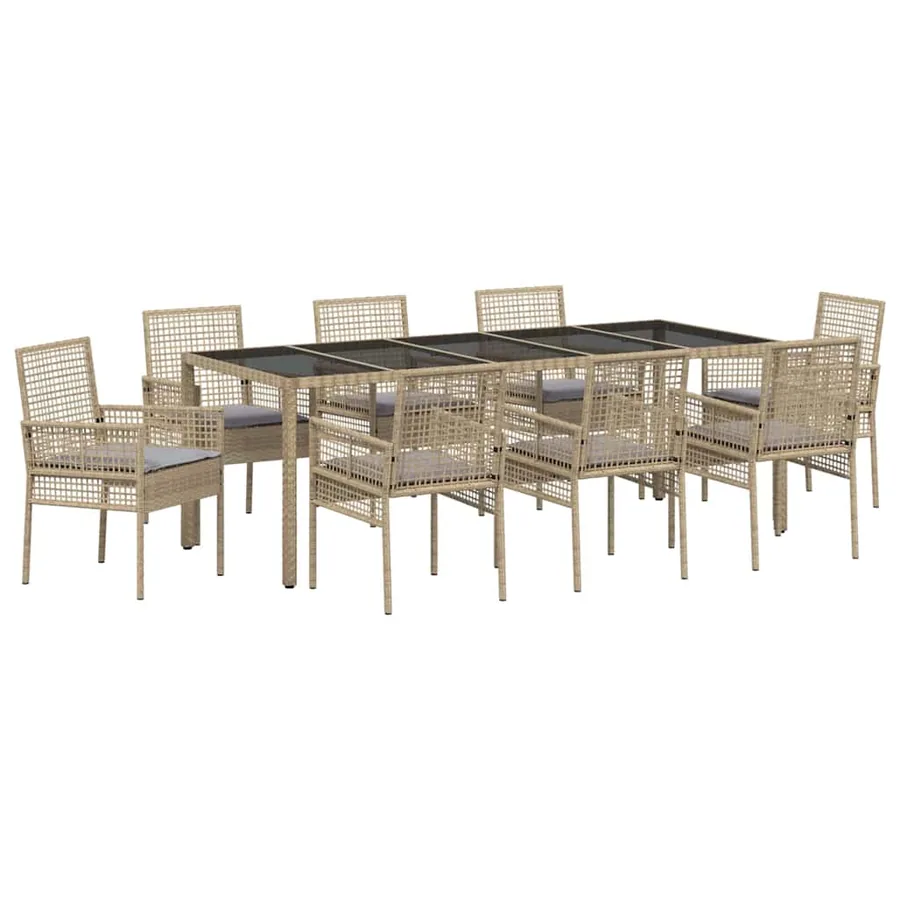 Ensemble de salle à manger pour jardin 9 pcs Beige polyrotin - 2