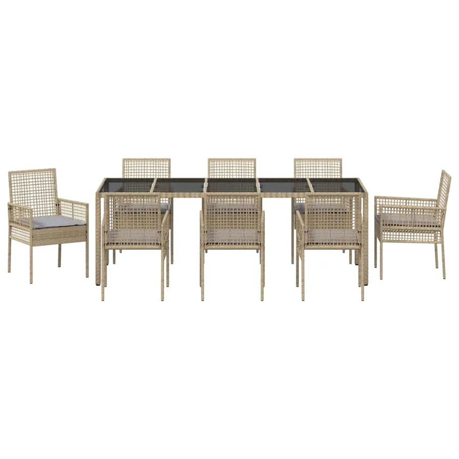 Ensemble de salle à manger pour jardin 9 pcs Beige polyrotin - 7