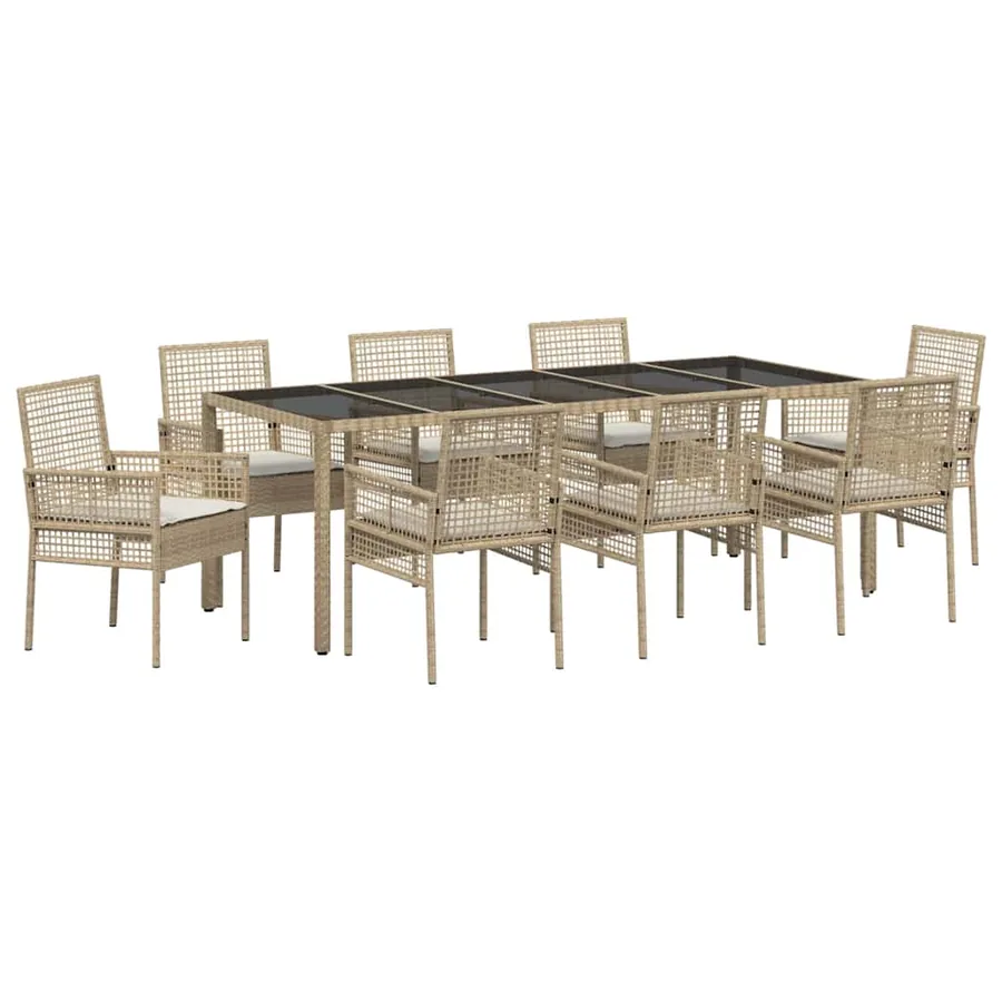 Ensemble de salle à manger pour jardin 9 pcs Beige polyrotin - 2
