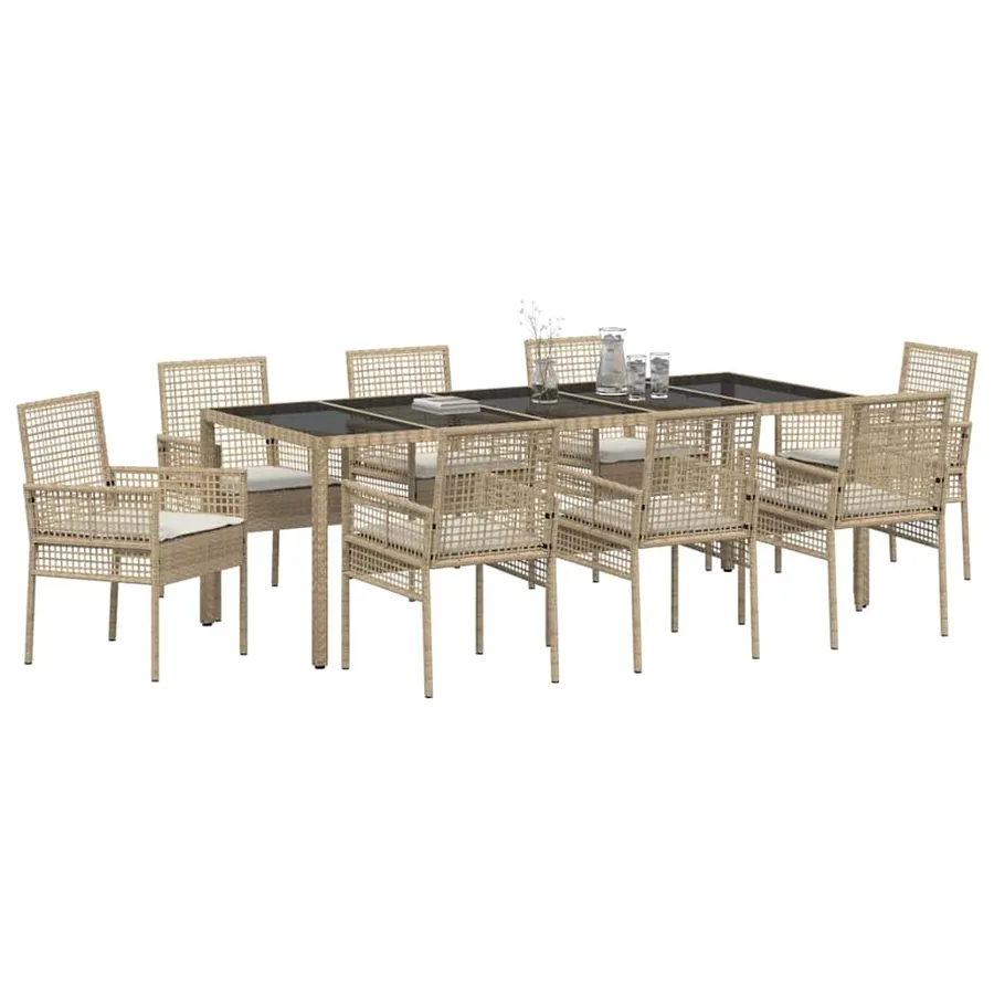 Ensemble de salle à manger pour jardin 9 pcs Beige polyrotin - 3