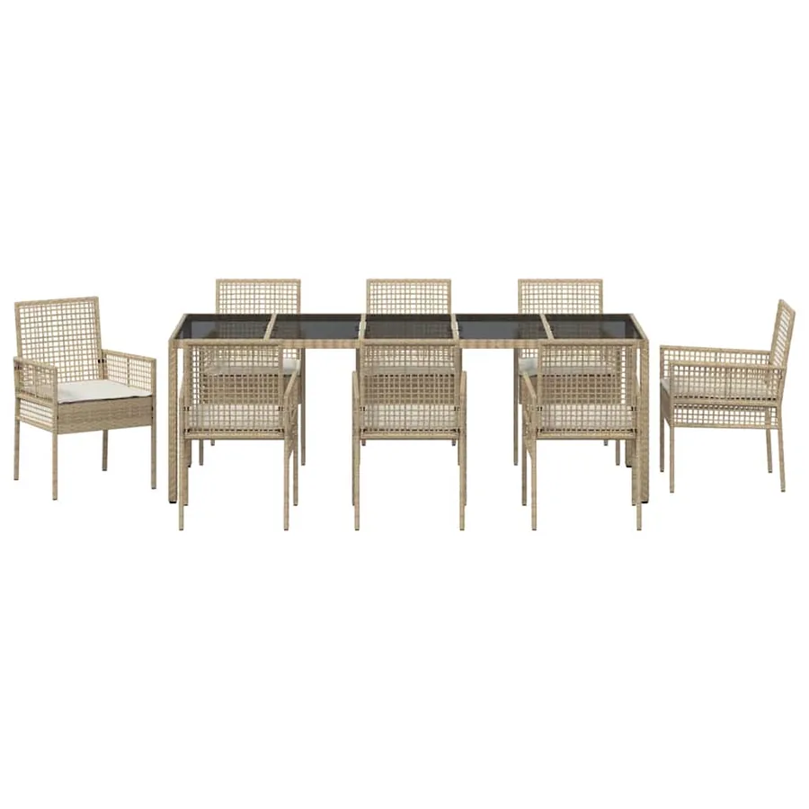 Ensemble de salle à manger pour jardin 9 pcs Beige polyrotin - 7