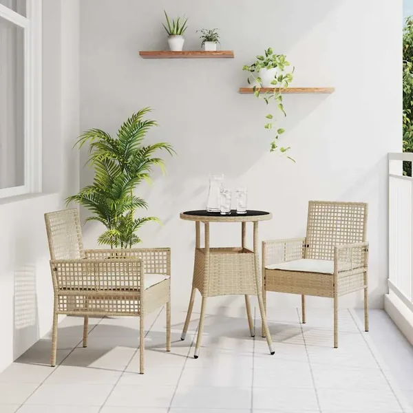 Ensemble de salle à manger pour jardin 3 pcs Beige polyrotin