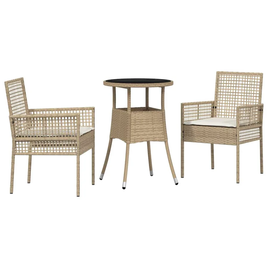 Ensemble de salle à manger pour jardin 3 pcs Beige polyrotin - 2