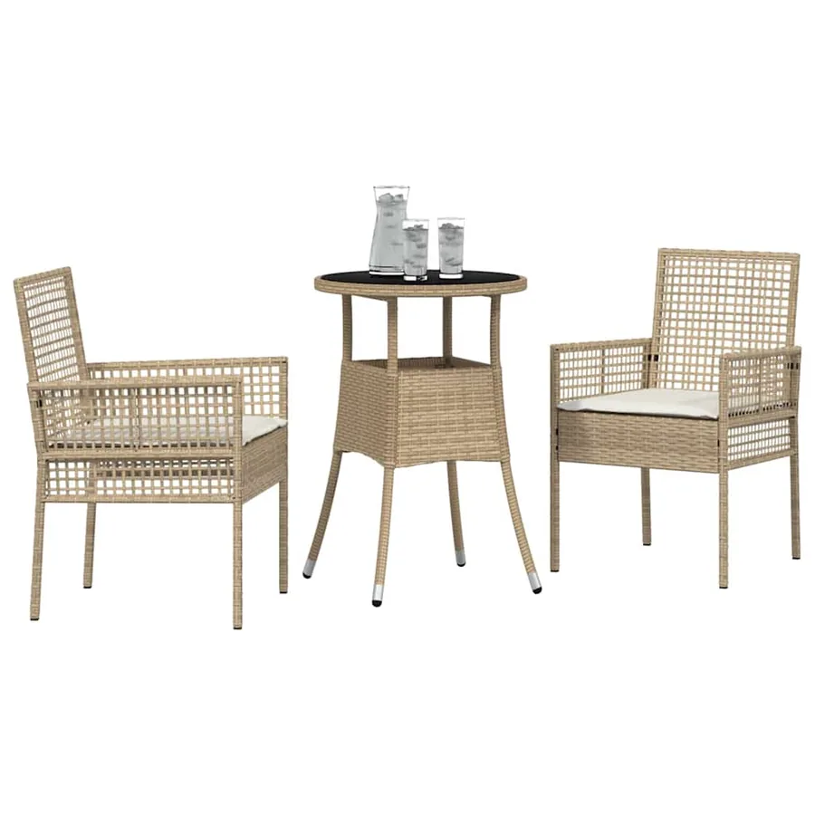 Ensemble de salle à manger pour jardin 3 pcs Beige polyrotin - 3