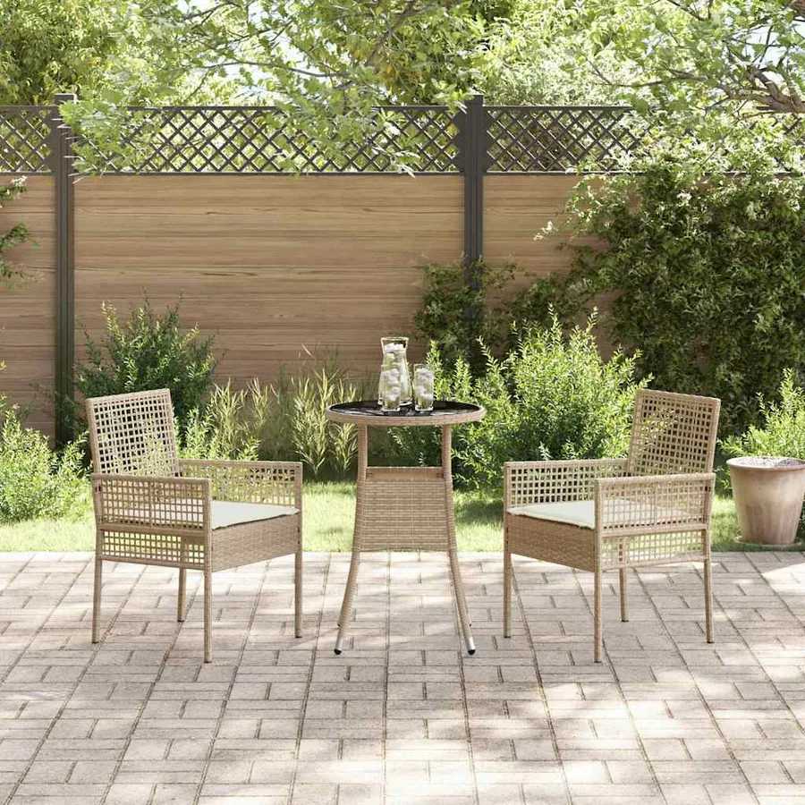 Ensemble de salle à manger pour jardin 3 pcs Beige polyrotin - 4