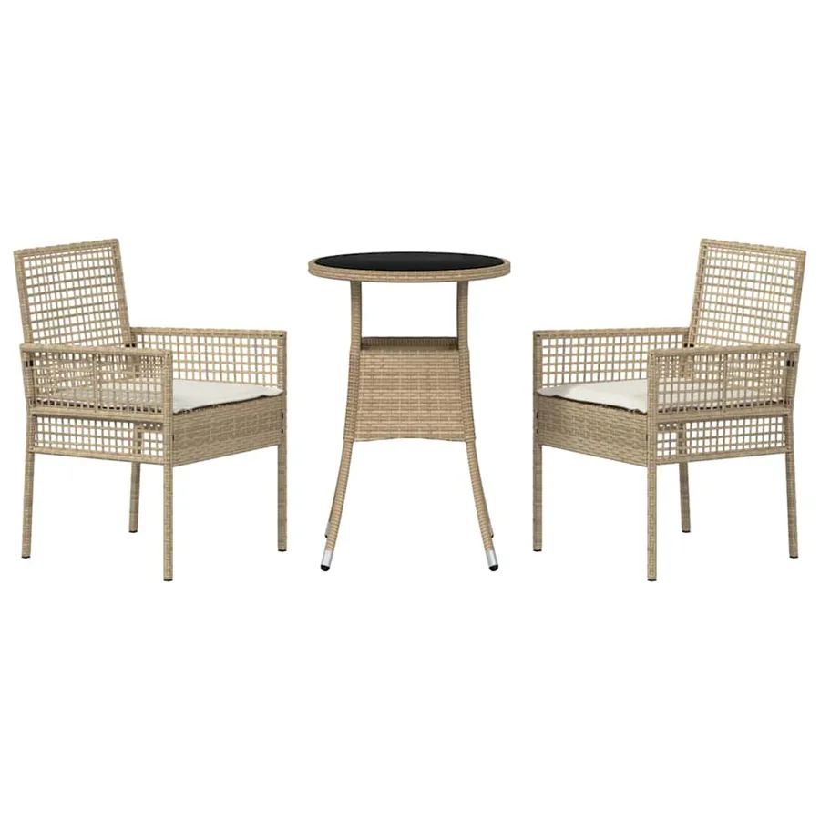 Ensemble de salle à manger pour jardin 3 pcs Beige polyrotin - 7