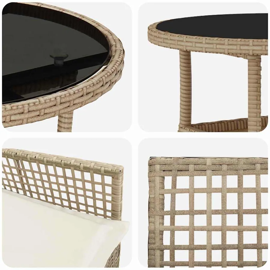 Ensemble de salle à manger pour jardin 3 pcs Beige polyrotin - 9