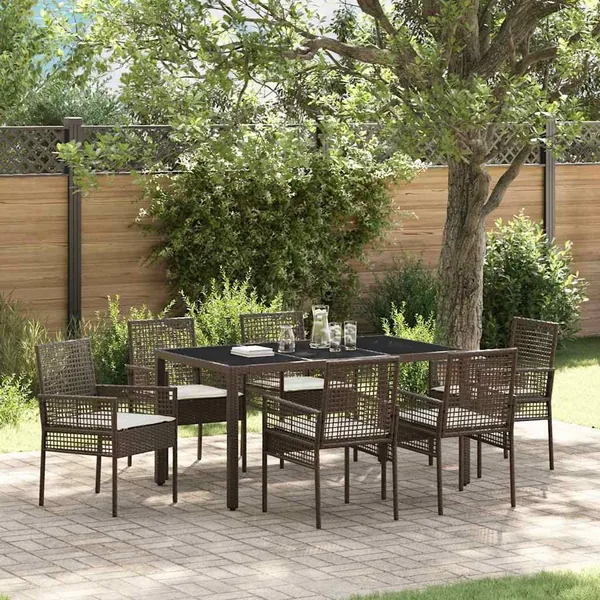 Ensemble de salle à manger pour jardin 7 pcs Marron polyrotin