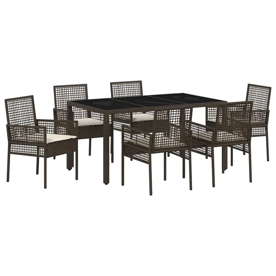 Ensemble de salle à manger pour jardin 7 pcs Marron polyrotin - 2