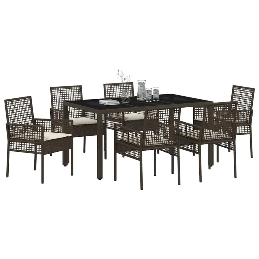 Ensemble de salle à manger pour jardin 7 pcs Marron polyrotin - 3