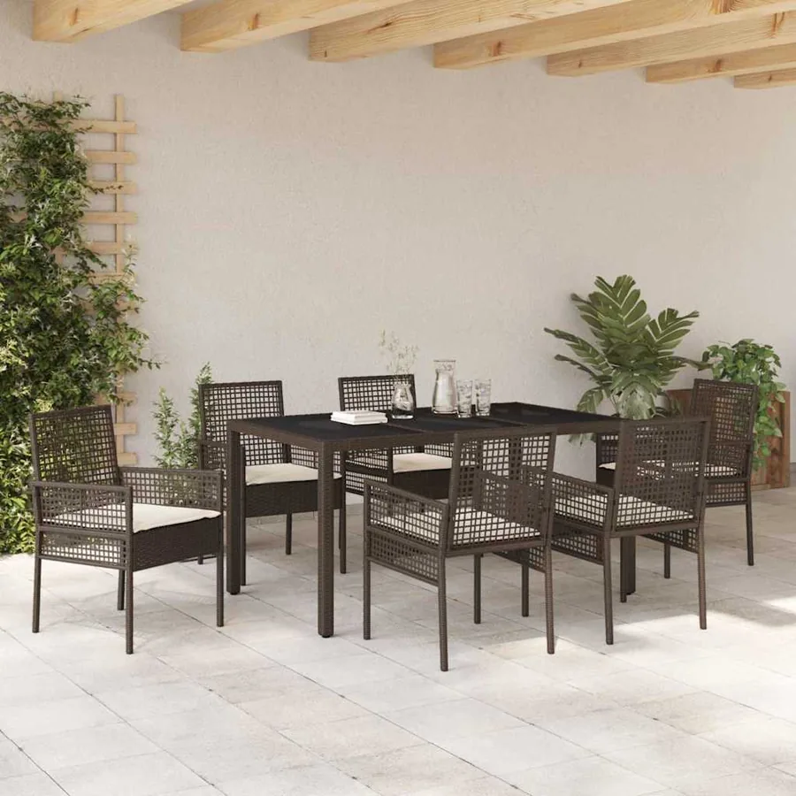 Ensemble de salle à manger pour jardin 7 pcs Marron polyrotin - 4