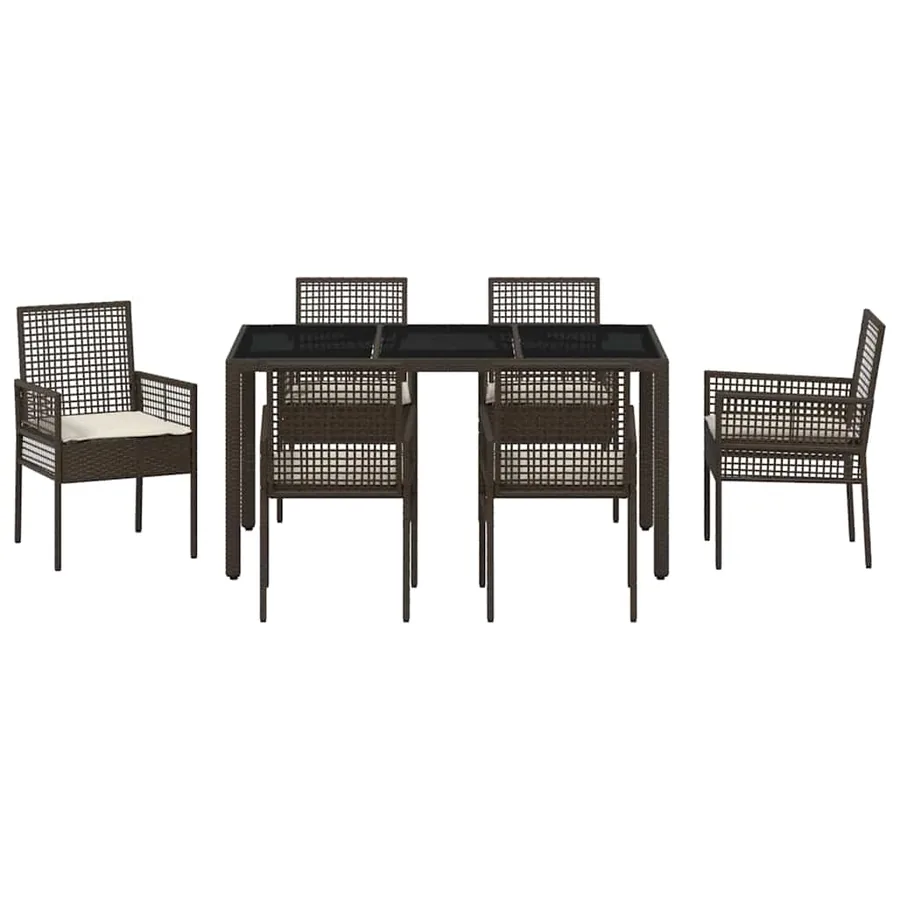 Ensemble de salle à manger pour jardin 7 pcs Marron polyrotin - 7