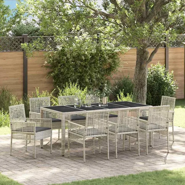 Ensemble de salle à manger pour jardin 9 pcs Gris clair