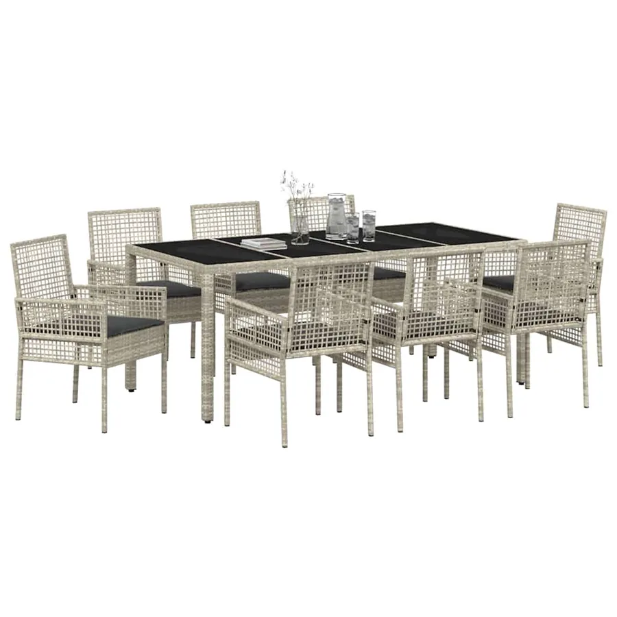 Ensemble de salle à manger pour jardin 9 pcs Gris clair - 3