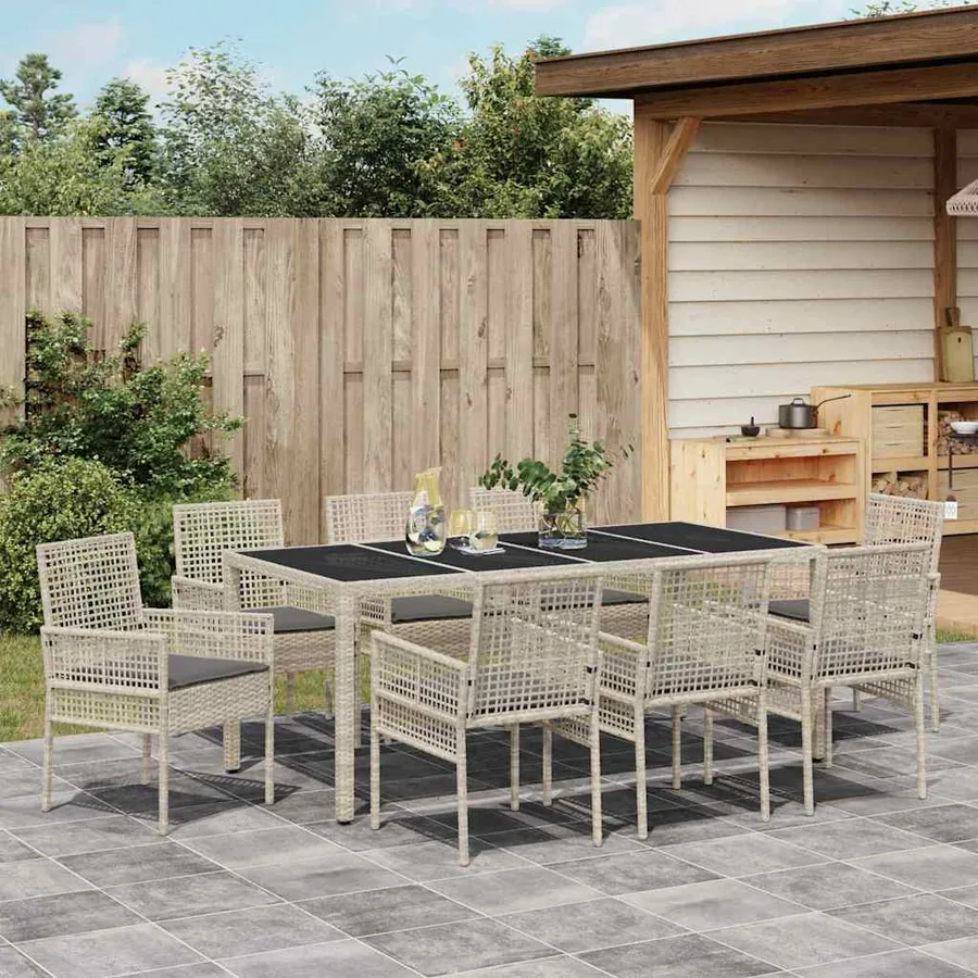 Ensemble de salle à manger pour jardin 9 pcs Gris clair - 4