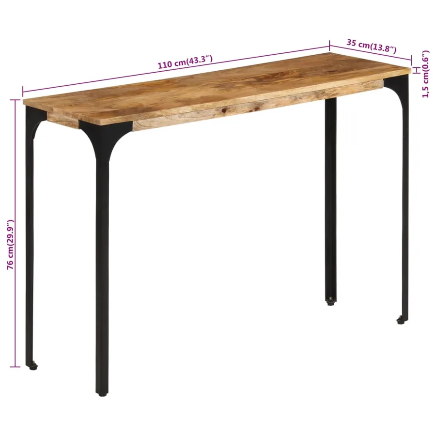 Table console marron 110x35x76cm bois massif de manguier et fer - 9