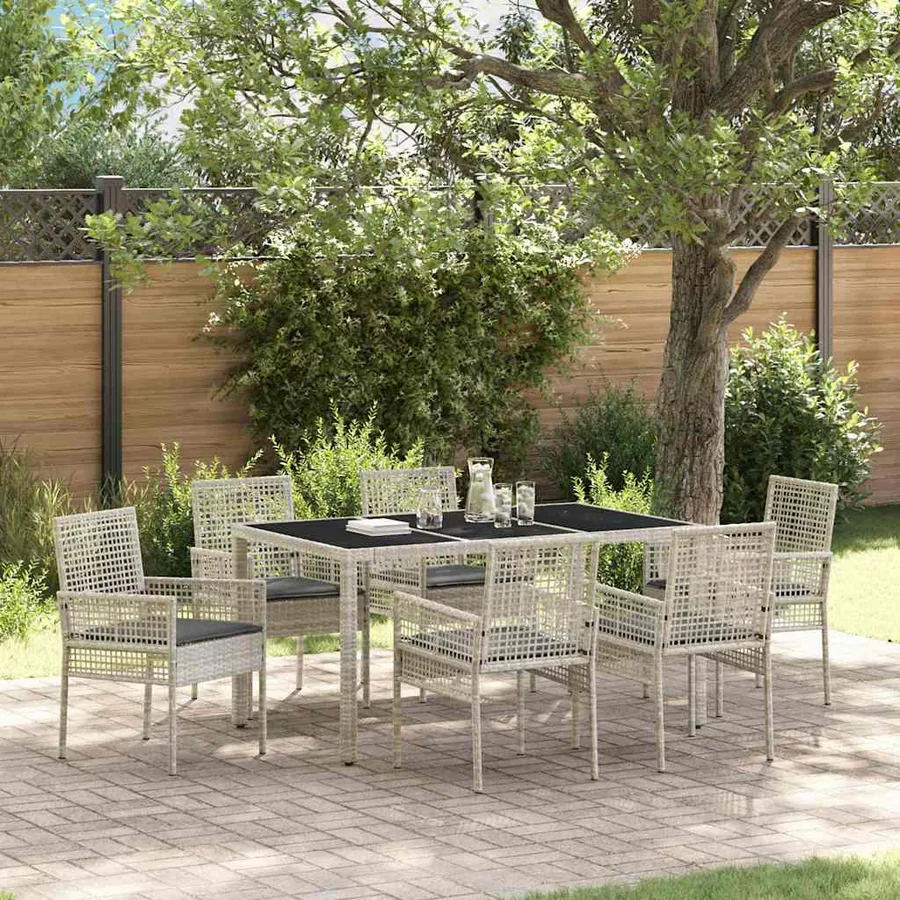 Ensemble de salle à manger pour jardin 7 pcs Gris clair