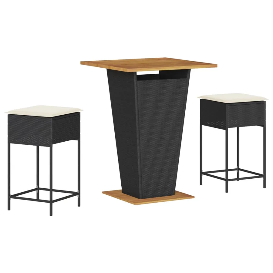 Ensemble de bar de jardin 3 pcs avec coussins noir poly rotin - 2