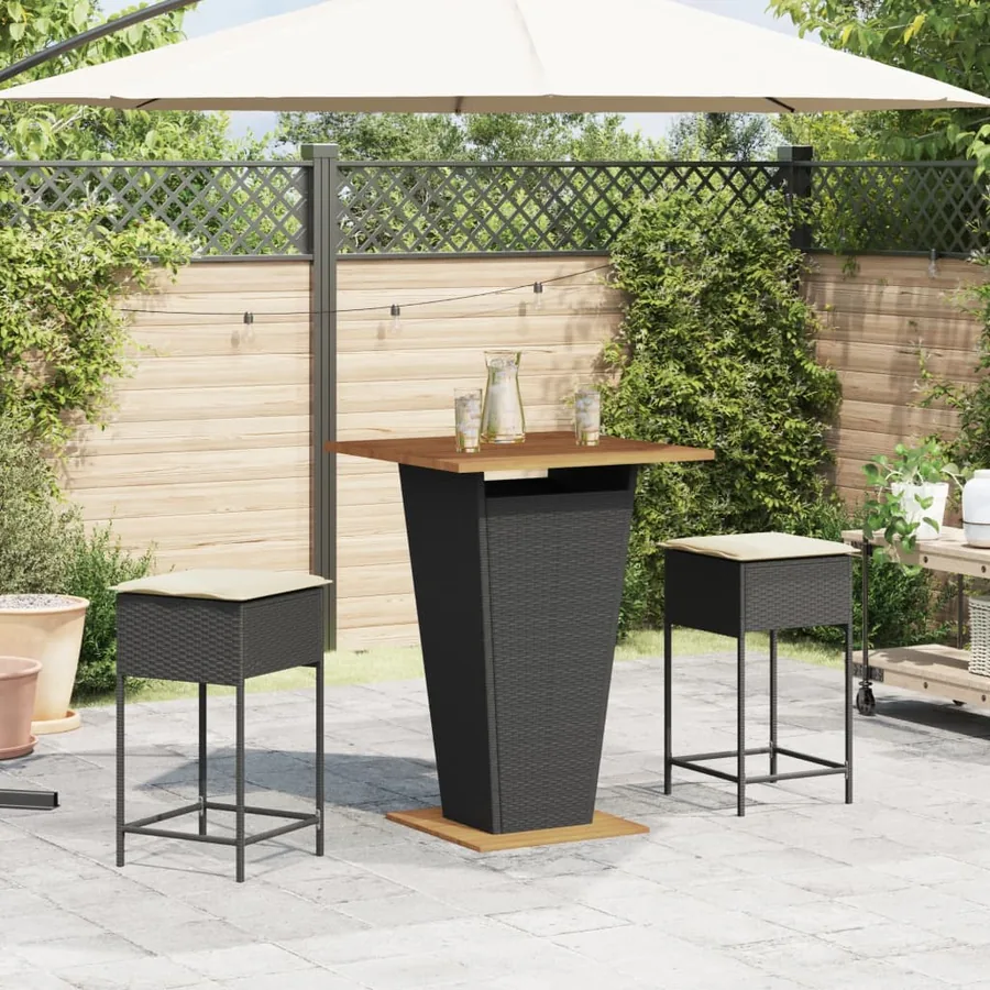 Ensemble de bar de jardin 3 pcs avec coussins noir poly rotin - 3