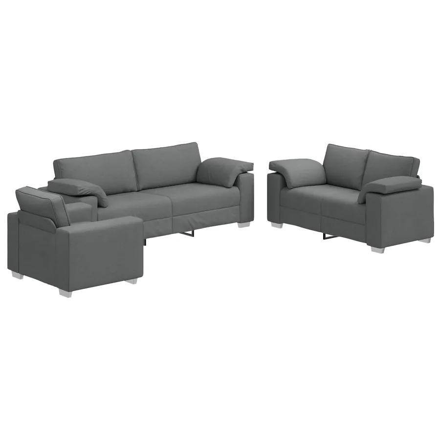 Canapé 3 pcs Gris foncé 219 x 80 x 82 cm Tissu en lin mélangé - 2