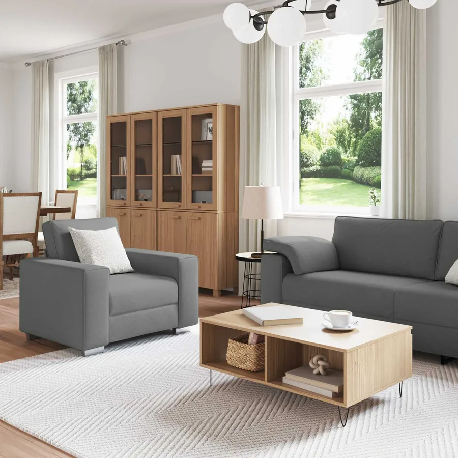 Canapé 3 pcs Gris foncé 219 x 80 x 82 cm Tissu en lin mélangé - 3