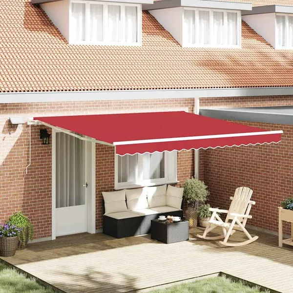 Auvent rétractable Rouge 400 × 300 cm Tissu et Aluminium
