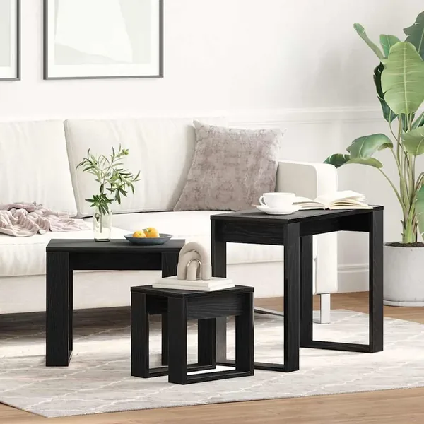 Tables gigognes 3 pcs Chêne noir Bois d'ingénierie