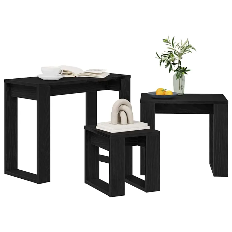 Tables gigognes 3 pcs Chêne noir Bois d'ingénierie - 3