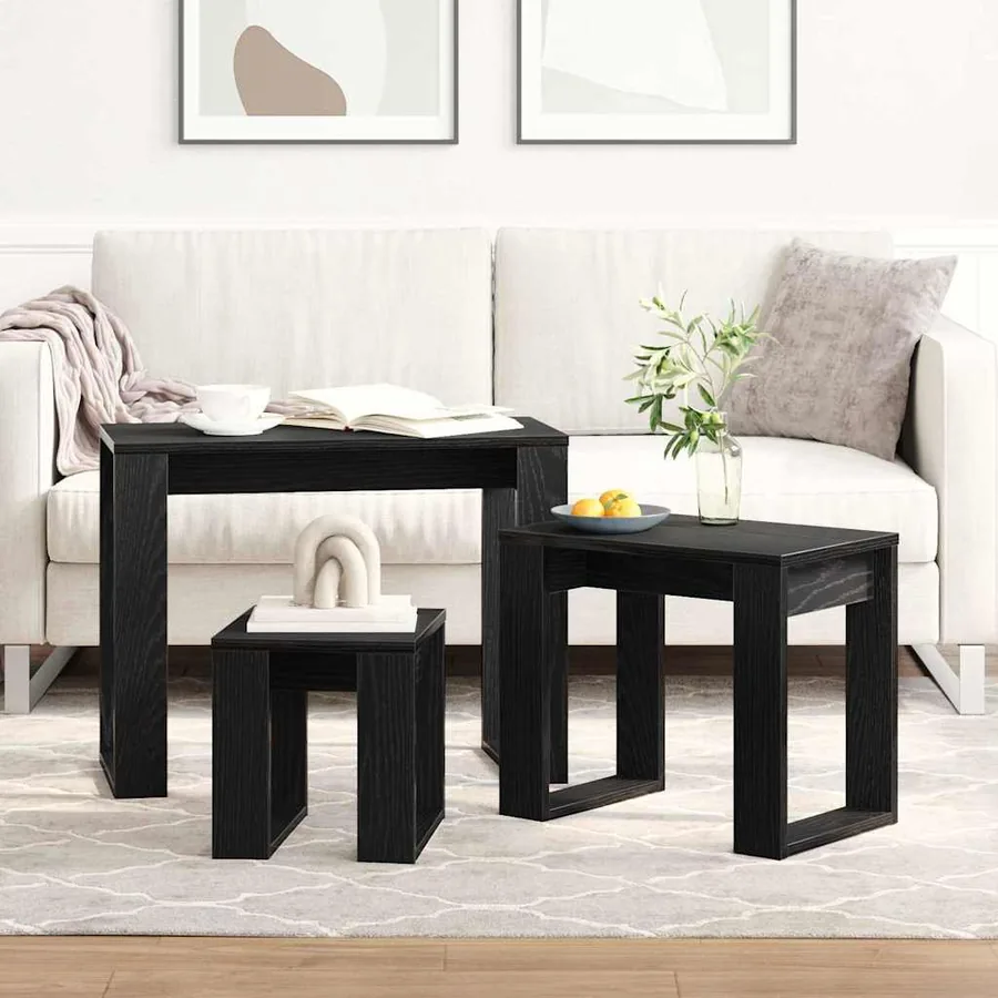 Tables gigognes 3 pcs Chêne noir Bois d'ingénierie - 4