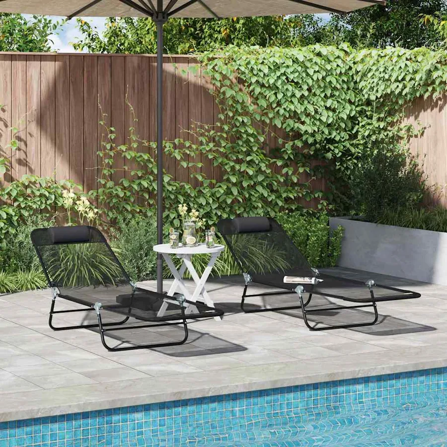 Chaise longue pliante Noir 182 x 55 x 85,5 cm Textilène - 34