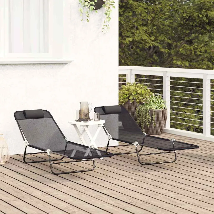 Chaise longue pliante Noir 182 x 55 x 85,5 cm Textilène - 36