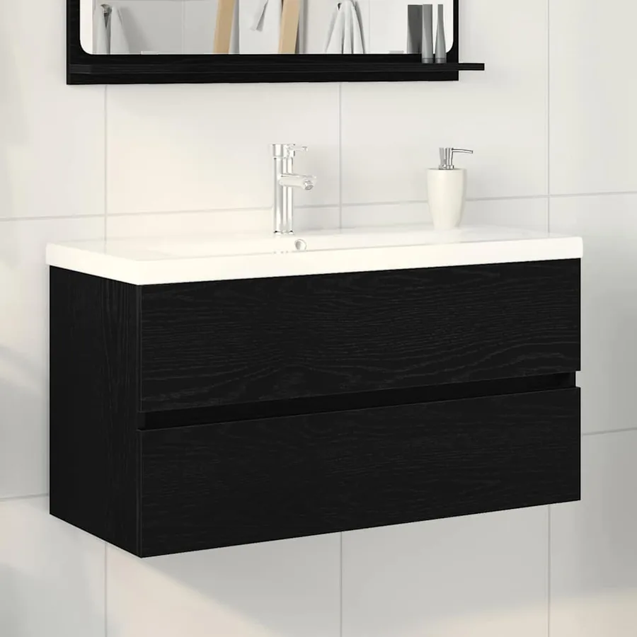 Meuble de Lavabo de Salle de Bain Chêne noir 90 x 39 x 62 cm