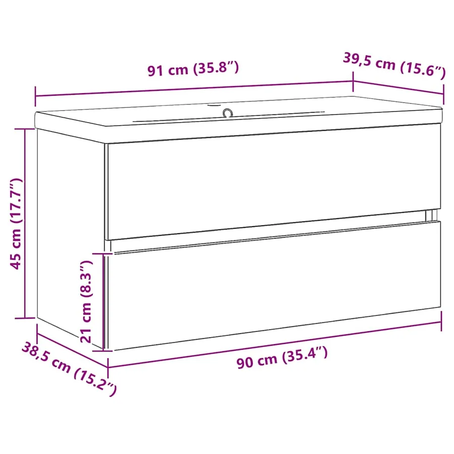 Meuble de Lavabo de Salle de Bain Chêne noir 90 x 39 x 62 cm - 11
