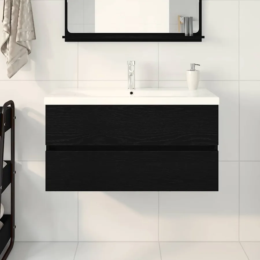 Meuble de Lavabo de Salle de Bain Chêne noir 90 x 39 x 62 cm - 4