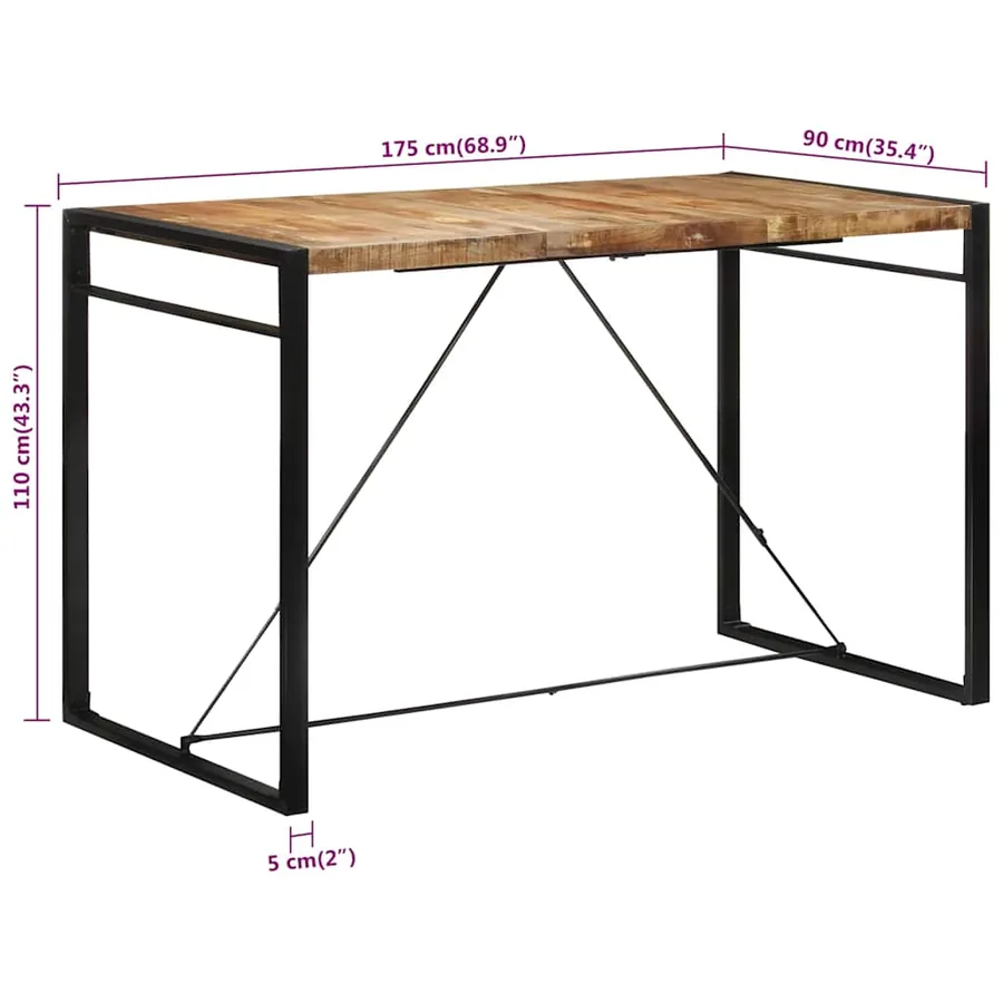 Table de bar 175x90x110 cm bois de manguier massif brut - 7