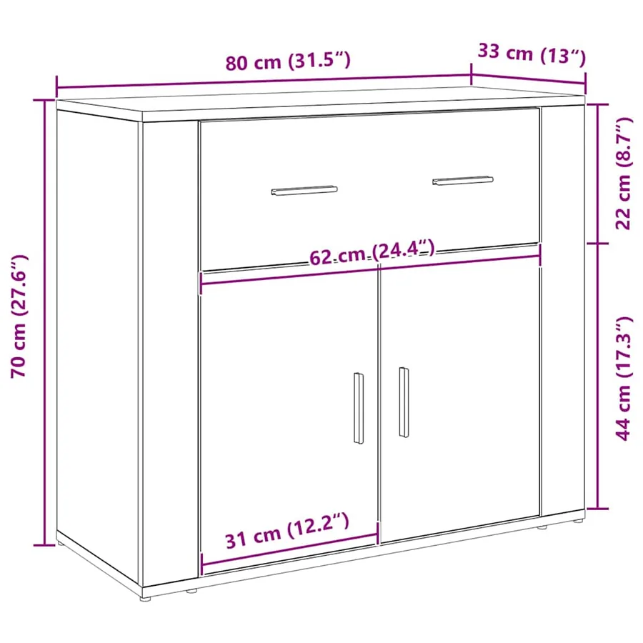 Buffet avec tiroir Chêne noir 80 x 33 x 70 cm Bois d'ingénierie - 12