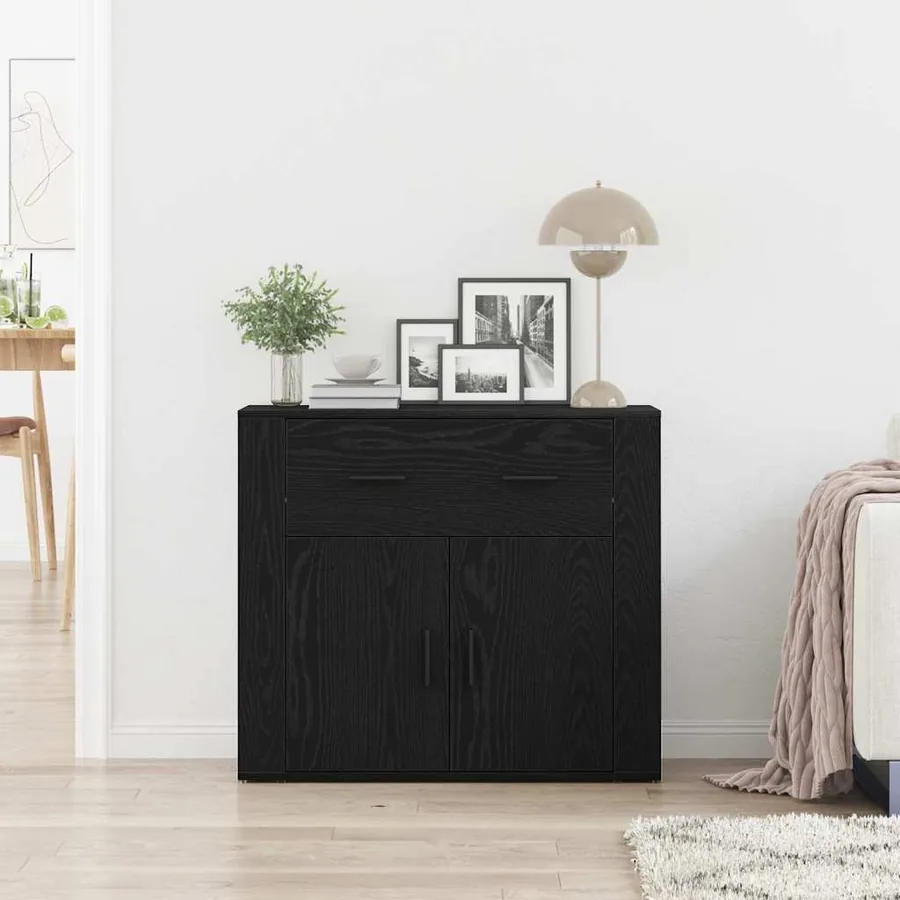 Buffet avec tiroir Chêne noir 80 x 33 x 70 cm Bois d'ingénierie - 4