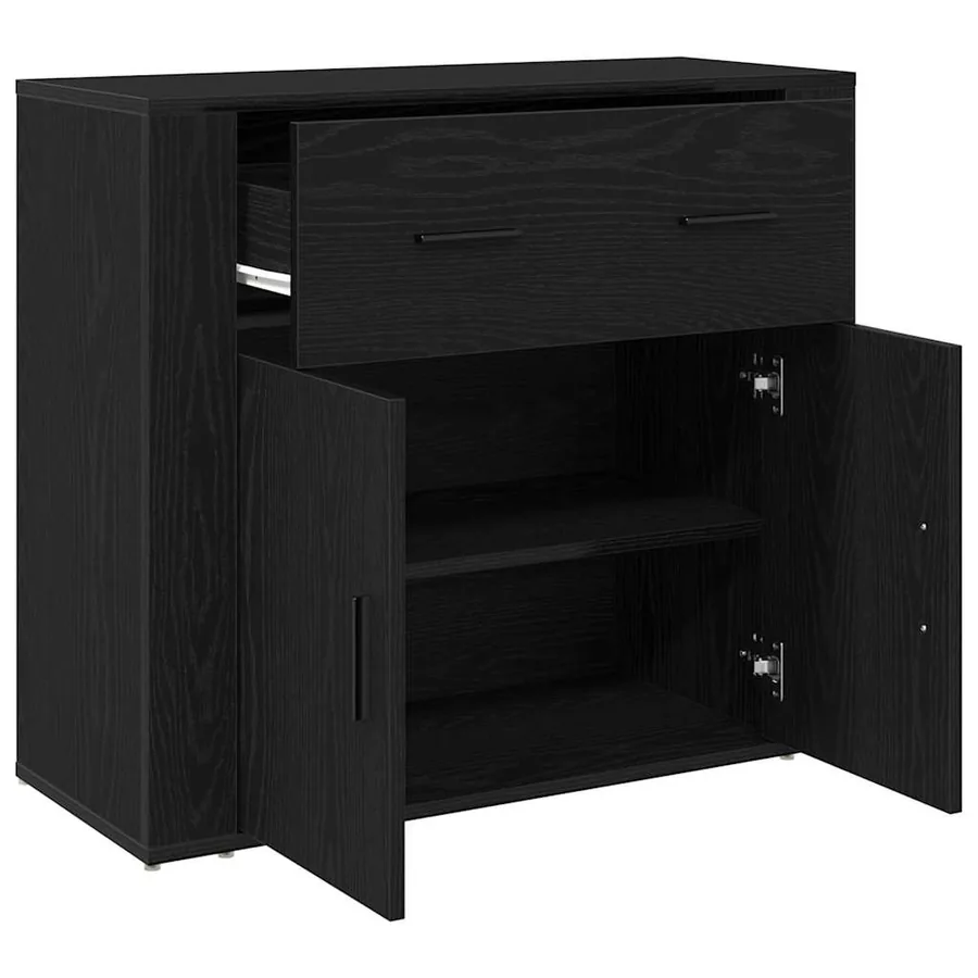 Buffet avec tiroir Chêne noir 80 x 33 x 70 cm Bois d'ingénierie - 5