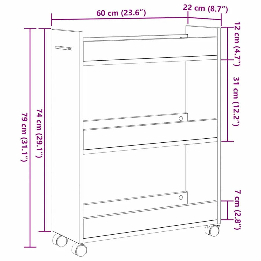 Armoire avec roue Chêne noir 60 x 22 x 79 cm - 12