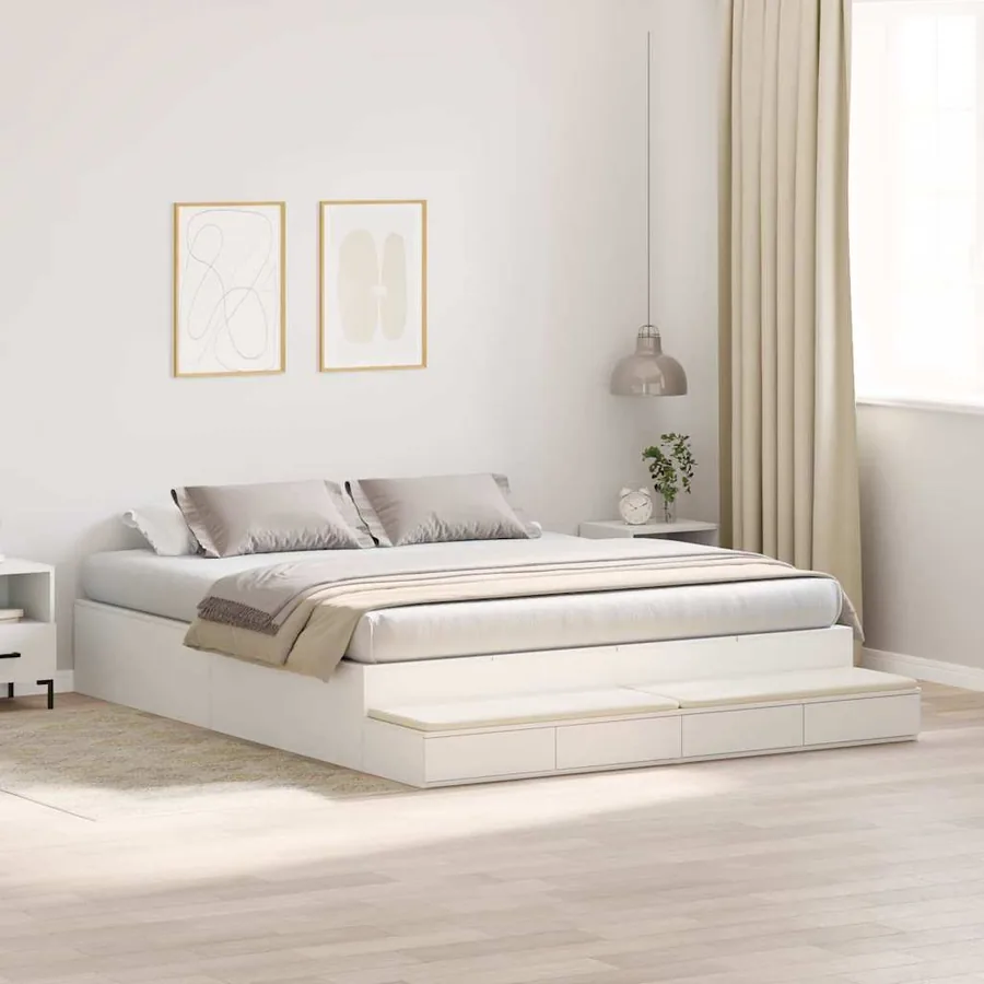 Cadre de lit avec rangement Blanc 200 cm Bois d'ingénierie