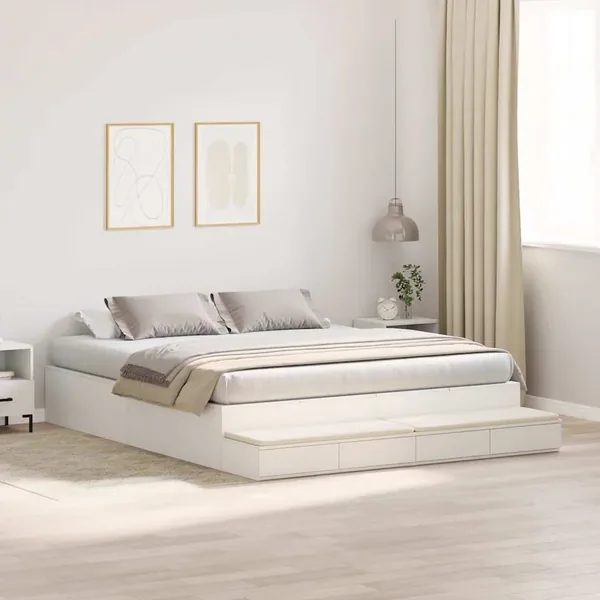 Cadre de lit avec rangement Blanc 200 cm Bois d'ingénierie