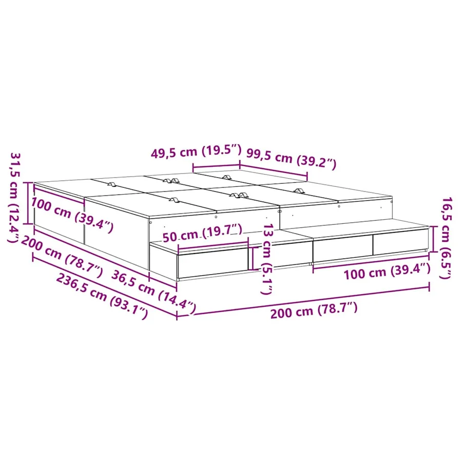 Cadre de lit avec rangement Blanc 200 cm Bois d'ingénierie - 10